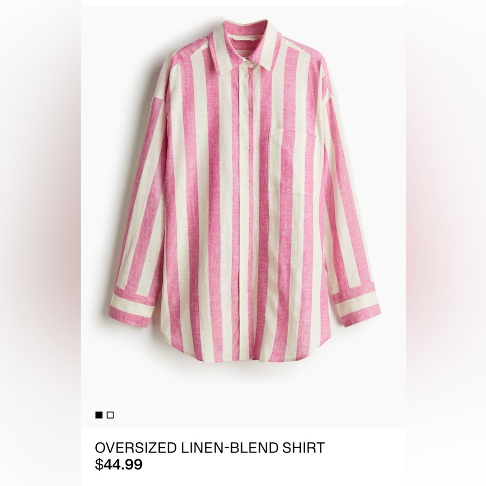 H&M Pink and Cream Striped Linen-Blend Button-Up
